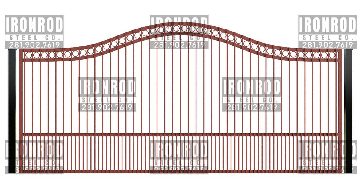 Compound Arched Single Gate - Flush Top - Rings Top Puppy Pickets